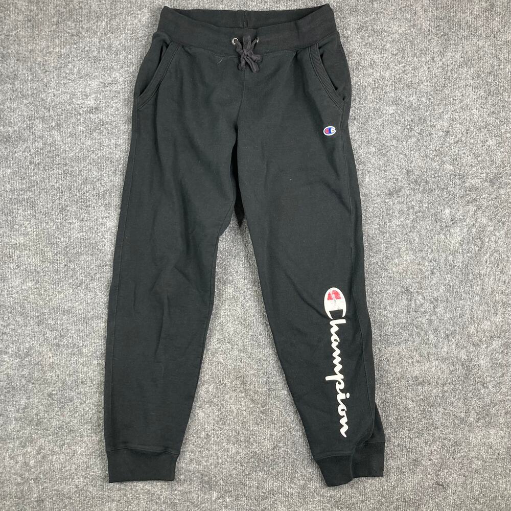 Champion Sweatpants Mens Size M Black Jogger Drawstring Logo Athletic Casual
